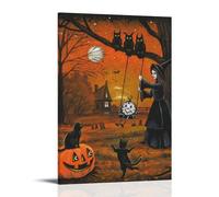 WOCGHWPOT Poster de sorcière d'Halloween imperméable - Décoration murale pour salon, salle de bain, cuisine - Impression moderne - Facile à nettoyer - 50 x 75 cm - Style cadre