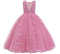 WOCINL Robe de bal en tulle brodée avec col en V pour fille - Rose - X-Large