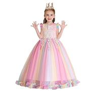 WOCINL Robe longue en tulle avec appliques en dentelle pour fille - Pour mariage, première communion, anniversaire, concours de beauté, fête, danse - - XX-Large