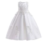 WOCINL Robe longue sans manches en dentelle brodée pour fille - Blanc - Large