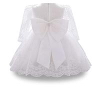 WOCINL Robe tutu à manches longues en dentelle avec nœud papillon pour bébé fille, mariage, anniversaire, concours de beauté, fête, baptême, blanc, 12 mois