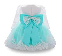 WOCINL Robe tutu à manches longues en dentelle avec nœud papillon pour bébé fille, mariage, anniversaire, concours de beauté, fête, baptême, turquoise, 12 mois