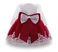 WOCINL Robe tutu à manches longues en dentelle avec nœud papillon pour bébé fille, mariage, anniversaire, concours de beauté, fête, baptême, bordeaux, 18 mois