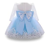 WOCINL Robe tutu à manches longues en dentelle avec nœud papillon pour bébé fille, mariage, anniversaire, concours de beauté, fête, baptême, bleu ciel, 18 mois