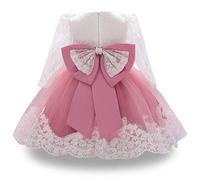 WOCINL Robe tutu à manches longues en dentelle avec nœud pour bébé fille, Dusty Rose, 18 mois