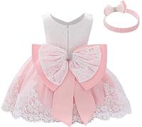 WOCINL Robe tutu en dentelle avec nœud et fleurs pour bébé fille - Pour mariage, anniversaire, concours de beauté, baptême, baptême - Rose - 120