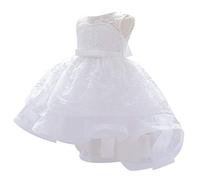 WOCINL Robe Tutu en Dentelle brodée pour bébé Fille avec nœud pour Mariage, Anniversaire, Concours de beauté, baptême, Blanc, 6-9 Mois