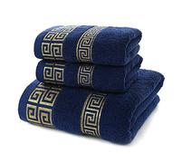 Wociud XHSP Lot de 3 Serviettes brodées, 100% Coton très absorbantes, pour hôtel, 1 Serviette de Bain, 2 essuie-Mains, Extra pensées (Bleu)