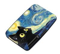 WOCOCN Porte-cartes fin en plastique avec blocage RFID, étui rigide minimaliste, organiseur de cartes de visite compact en accordéon pour homme et femme, Chat mignon ciel étoilé, 10,9 cm, Moderne