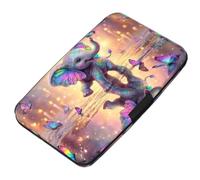 WOCOCN Porte-cartes fin en plastique avec blocage RFID, étui rigide minimaliste, organiseur de cartes de visite compact en accordéon pour homme et femme, Éléphant papillon, 10,9 cm, Moderne