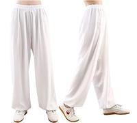 WoCOyo Pantalon Tai Chi pour Homme et Femme Couleur Unie Respirant Confortable Ample Yoga Pantalons Coton Et Lin Bloomer Respirant,002,S