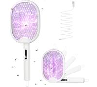 WOCVRYY 4000V Raquette Moustique Electrique 1800mAh 3 en 1 Pliable Raquette Electrique Insectes Rechargeable USB C Suspendable 2 Modes et Lampe UV Attractive Conçue pour Camping Chambre de Maison