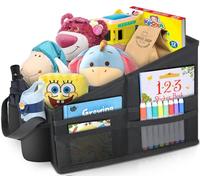 WOCVRYY Organisateur Voiture Pliable Rangement Coffre avec Séparateur | 2 compartiments, séparateur amovible, 8 poches en filet, poche zippée, fond antidérapant, poignées, siège ou coffre