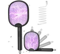 WOCVRYY Raquette-Moustique Electrique Insectes Pliable 4000V - 1800mAh 3 en 1 Suspendable LED Violette Rechargeable USB-C pour Maison Jardin Camping Noir