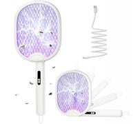 WOCVRYY Tapette à mouches électrique pliable avec batterie rechargeable 4000 V 1800 mAh 5 couches de maille de sécurité double modes avec lumière anti-moustique adaptée pour une utilisation en