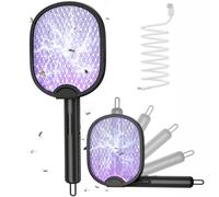 WOCVRYY Tapette à mouches électrique pliable avec batterie rechargeable 4000 V 1800 mAh 5 couches de maille de sécurité double modes avec lumière moustique adaptée pour une utilisation en intérieur ou