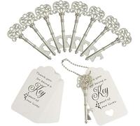 WODEGIFT 100 PCS Wedding Favors Bottle Opener,Wedding Gifts for Guest Vintage Skeleton Key Opener,Key Openers with Escort Tag Cards and Chains (Silver)