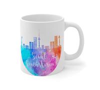 Wodevor Tasse à café de Séoul de Corée du Sud - Illustration de paysage blanc - Peinture en céramique - Tasse à café amusante - Tasse à thé - Cadeau d'anniversaire pour maman et couple - 325 ml