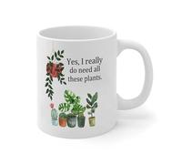 Wodevor Tasses à café amusantes Yes I Really Do Need All These Plants - Illustration botanique - Tasses bohème en céramique - Cadeaux pour papa, lui, famille, couple - 325 ml - Blanc
