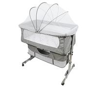WODFARR 3 en 1 Berceau Bébé, Lit Cododo Portable avec Mode Berceau, Matelas Amovible, Hauteur Réglable, Moustiquaire et Roues Verrouillables, pour Nouveau-né, 0-6 Mois (92x58x70-90 cm - Gris Foncé)