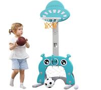 WODFARR 3 en 1 Panier de Basket Enfant-Panier de Basket-Ball Réglable en Hauteur, Lancement d'anneau, But de Football Lancer Les Enfants pour Tout-Petits (Éléphant Bleu-55 * 58 * 146 cm)