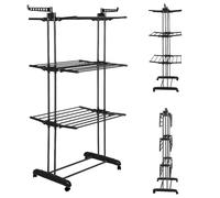 WODFARR 3 Niveaux Vêtements Pliables Airer avec 4 roulettes à Cintre, Tancarville pour Usage Intérieur/Extérieur, Sèche-Linge Support Rack, A, Bleu Blanc