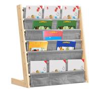 WODFARR 6 Niveaux Bibliothèque pour Enfants avec Poche, Étagère de Rangement Jouets, Bibliothèque Meuble de Rangement pour Enfant, Bibliotheque Enfant en Bois Naturel (Gris, 2pcs)