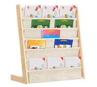 WODFARR 6 Niveaux Bibliothèque pour Enfants avec Poche, Étagère de Rangement Jouets, Bibliothèque Meuble de Rangement pour Enfant, Bibliotheque Enfant en Bois Naturel (Couleur, Bois 2pcs)