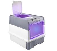 WODFARR Bac à litière pour Chat stérilisé aux UV,Litiere Chat Autonettoyante, Chat Maison de Toilette,Plastique PP, avec Sac désodorisant et Pelle à litière pour Chat Bac à Litiere (c,Gris)