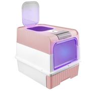 WODFARR Bac à litière pour Chat stérilisé aux UV,Litiere Chat Autonettoyante, Chat Maison de Toilette,Plastique PP, avec Sac désodorisant et Pelle à litière pour Chat Bac à Litiere (c,Rose)