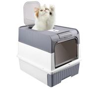WODFARR Bac Litiere pour Chat,Bac à litière pour Grands Chats, Filtre et Pelle à litière, avec 1 Sac de déodorant,Facile à Nettoyer, Propre et Bien rangé (A,Gris)