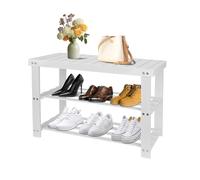 WODFARR Banc Étagère à Chaussures en Bambou Naturel 3 Niveaux, Tabouret à Langer pour Entrée, Couloir, Porte d'entrée (Blanc)