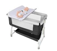 WODFARR Berceau Cododo 4 en 1, Lit Bébé avec Table à Langer et Rangement, 6 Niveaux de Hauteur, Lit Cododo Multifonction avec Moustiquaire (95x50x98-110 cm - Noir)
