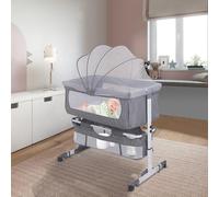 WODFARR Berceau Cododo avec Matelas et Moustiquaire, Lit Cododo Bébé 2 en 1, Capacité de Charge 50KG, Réglage de la Hauteur,92 * 58 * 70-87cm,Gris