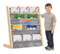 WODFARR Bibliothèque Étagère à Livres pour Enfants, Rangement Livre et Jouets Enfant, Bibliothèque Montessori pour Enfants, Étagère Livre Enfant en Bois-75 * 30 * 76cm, Gris Lin