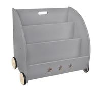 WODFARR Bibliothèque Meuble de Rangement pour Enfant, Bibliothèque pour Enfants avec Poche, Bibliothèque avec Compartiments de Rangement-avec Roues, 62 * 42 * 57cm, Noir