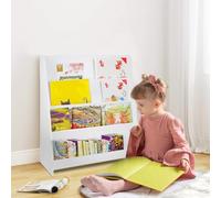 WODFARR Bibliothèque Meuble de Rangement pour Enfant, Bibliothèque pour Enfants avec Poche, Bibliothèque avec Compartiments de Rangement-30 * 70 * 88cm, Blanc