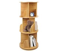 WODFARR Bibliothèque pour Enfants, Étagère Pivotante à 3 Niveaux pour Livres et Jouets, Bibliothèque Rotative à 360° sur Pied pour Enfants et Adultes (Couleur du Bois, 40x40x98 cm)