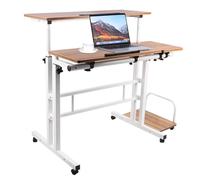 WODFARR Bureau Informatique avec roulettes, Petite Bureau d’Ordinateur avec Plateau d'accueil, Plateau de Table Inclinable, Postes de Travail Informatiques (Chêne Foncé, 100x60x67-117 cm)