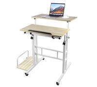 WODFARR Bureau Informatique avec roulettes, Petite Bureau d’Ordinateur avec Plateau d'accueil, Plateau de Table Inclinable, Postes de Travail Informatiques (Chêne Clair, 82x60x67-117 cm)
