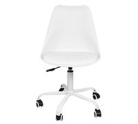 WODFARR Chaise de Bureau Design Siège Rembourré à 5 roulettes Fauteuil Rotatif à 360° et Réglable en Hauteur,Dossier en Plastique PP + Coussin PU,Polypropylène Similcuir Métal (Blanc-1pc)