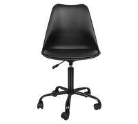 WODFARR Chaise de Bureau Design Siège Rembourré à 5 roulettes Fauteuil Rotatif à 360° et Réglable en Hauteur,Dossier en Plastique PP + Coussin PU,Polypropylène Similcuir Métal (Noir-1pc)