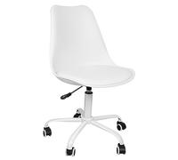 WODFARR Chaise de Bureau Pivotante à 360°, Blanche et Noire, Hauteur Réglable 83-95cm, Dossier et roulettes, Coussin Moelleux, Facile à Assembler (1, Blanc)