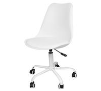 WODFARR Chaise de Bureau Scandinave, Chaise de Bureau Design Siège Rembourré à 5 roulettes Fauteuil Rotatif à 360°,Réglable en Hauteur 43-55cm,Blanc