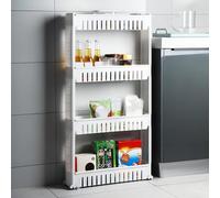 WODFARR Chariot de Rangement Mince 4 Niveaux, Étroit Chariot à roulettes, Organisateur D'étagères de Rangement Mobile pour Cuisine, Salle de Bain, Garage (4 Niveaux,54.5x12.5x102 cm)