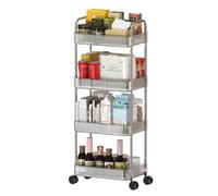 WODFARR Desserte à roulettes, Étagère Roulante, Chariot de Rangement à 4 Niveaux en Acrylique Transparent, Gain de Place, pour Cuisine, Bureau, Salle de Bain （4 Niveaux，40x28.5x95 cm）