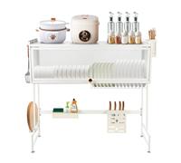 WODFARR Égouttoir à Vaisselle à 2 étages au-Dessus de l'évier,Porte-ustensiles,Évier de Cuisine, Acier au Carbone, Support d'égouttage, Support pour Planches à découper,85 * 28 * 77cm, Blanc