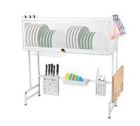 WODFARR Égouttoir à Vaisselle à 2 étages au-Dessus de l'évier,Porte-ustensiles,Évier de Cuisine, Acier au Carbone, Support d'égouttage, Support pour Planches à découper (65 * 30 * 78cm,Blanc)