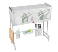 WODFARR Égouttoir à Vaisselle à 2 étages au-Dessus de l'évier,Porte-ustensiles,Évier de Cuisine, Acier au Carbone, Support d'égouttage, Support pour Planches à découper,65 * 30 * 78cm,Blanc