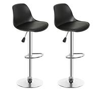 WODFARR Ensemble de Deux tabourets de Bar, 2 chaises de Salle à Manger équipées, Coussin d'assise Confortable en PU, Acier Inoxydable électroplaqué, pivotant sur 360°, 55-75CM (Noir)